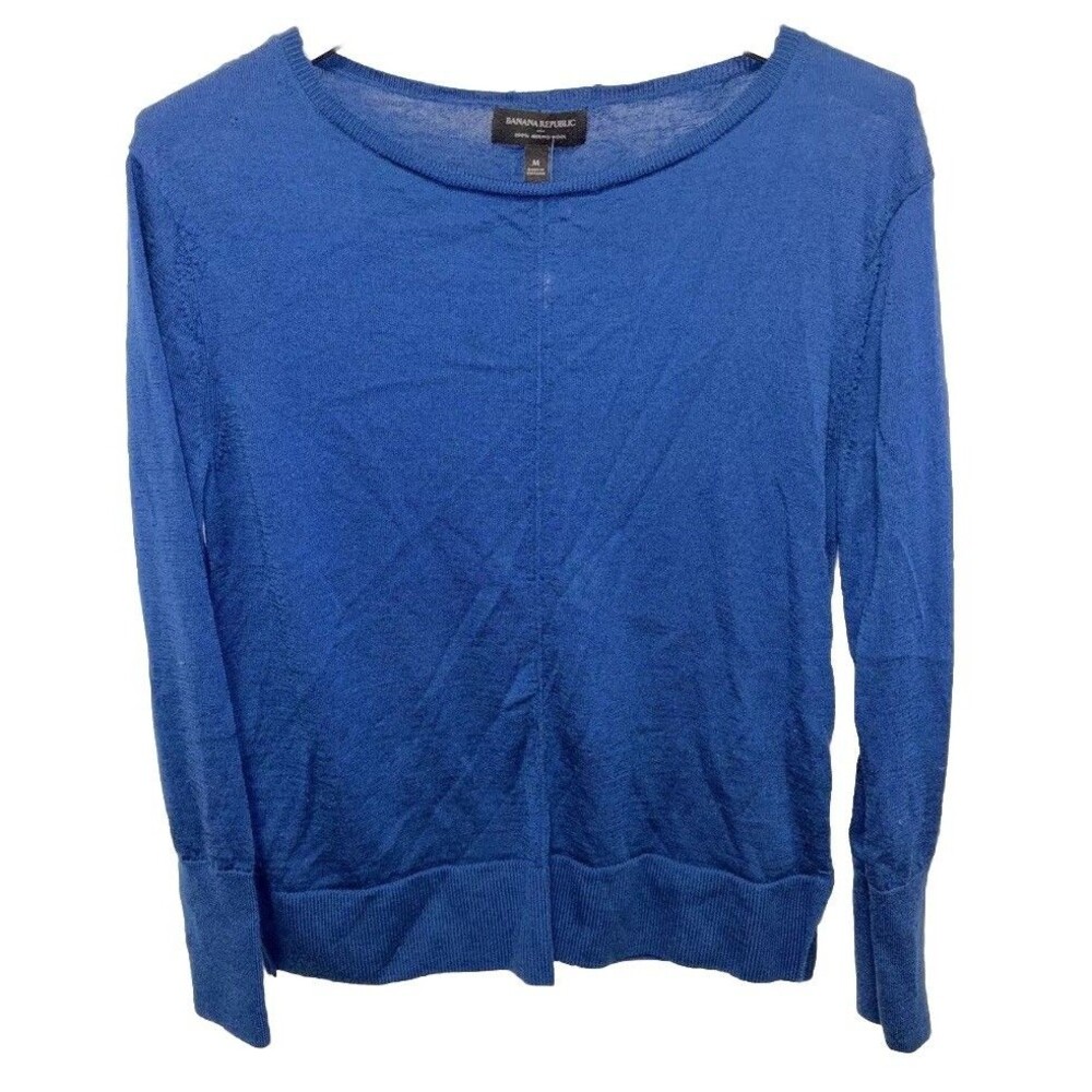 Banana Republic Women M Pullover Sweater  Blue Long Sleeve Merino Wool Stretch